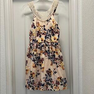 City Triangles Floral Kids Dress with Crochet Neckline